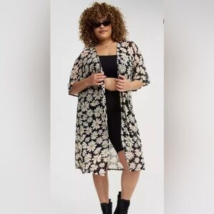 Floral Black and White Kimono semi-sheer